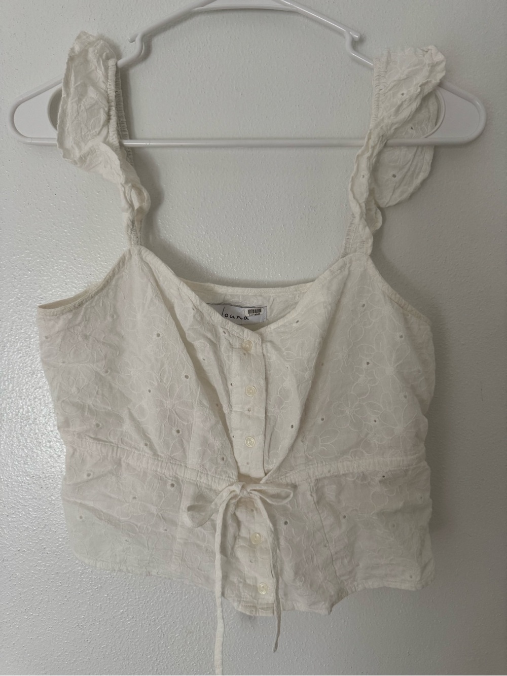 Lush White Eyelet Tie-Front Tank Top